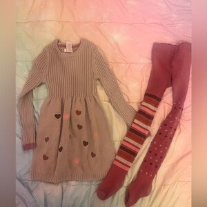 Cynthia Rowley Beige Sweater Dress with Pink Heart Tights